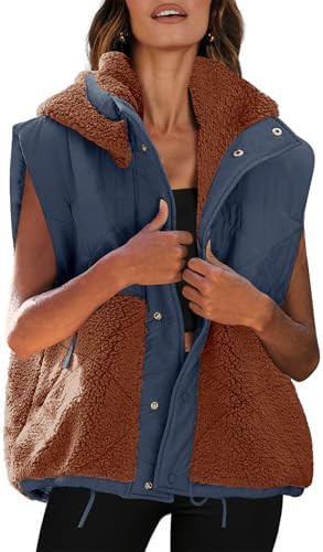Nirovien Womens Sherpa Vest Oversized Fleece Vest Color Block Quilted Vest Button Down Padded Out... | Amazon (US)
