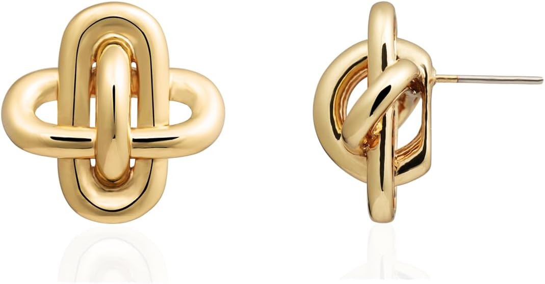 Obidos 14K Gold Plated Love Knot,Heart,Bow Statement Stud Earrings | Gold Earrings for Women | Bo... | Amazon (US)