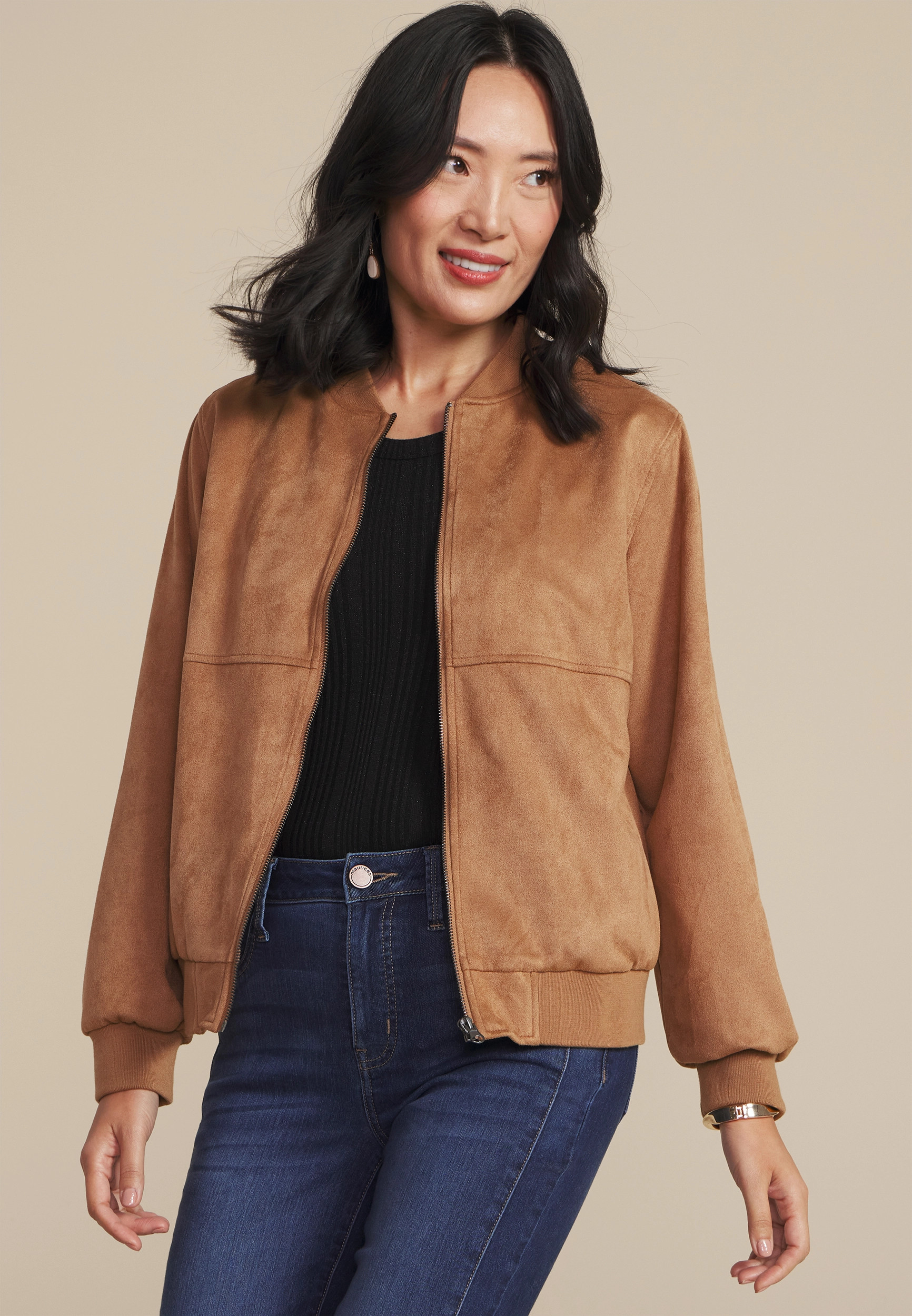 Maurices Women's Tan Suede Bomber Jacket Brown Size X Small | Maurices