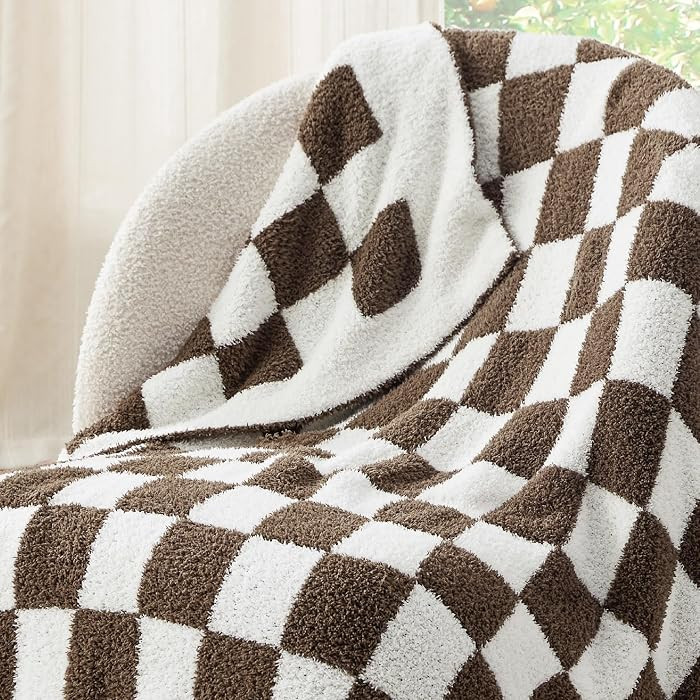 Bedsure GentleSoft Checkered Throw Blanket for Couch - Super Soft Cozy & Warm Knit Brown Blanket,... | Amazon (US)