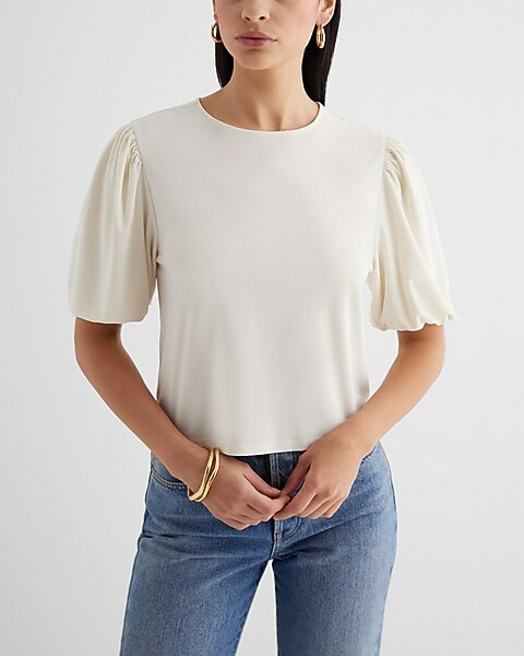Skimming Crew Neck Puff Sleeve Boxy Tee | Express