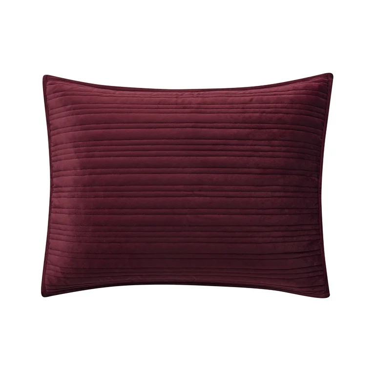 Mainstays Soft Velvet Stripe Quilted Pillow Sham, Luscious Merlot, Standard/Queen, 1 Pack, All Ag... | Walmart (US)