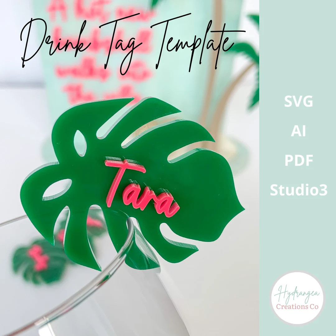Monstera Leaf Drink Tag SVG Laser Cut File Template Tropical Island Jungle Wild Beach Bridal Show... | Etsy (US)