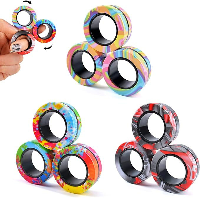 Cevioce 9Pcs Magnetic Rings Fidget Toy Set, ADHD Anxiety Magnetic Fidget Toys Adults Fidget Spinn... | Amazon (US)
