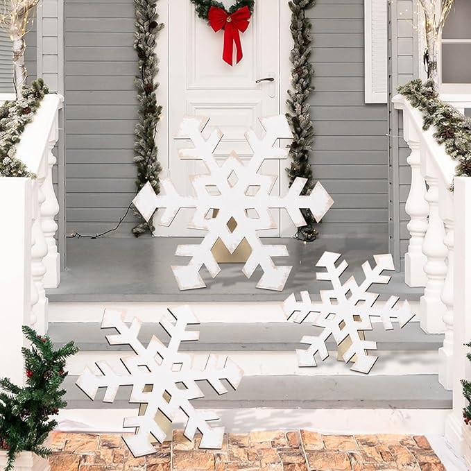 3 Pcs Large Christmas Wooden Snowflake Decorations Winter Snowflake Porch Sign Outdoor Farmhouse ... | Amazon (US)