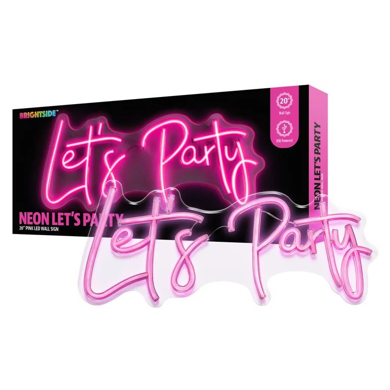 BrightSide Let's Party 20" Neon Pink LED Decorative Wall Sign, USB-Powered | Walmart (US)