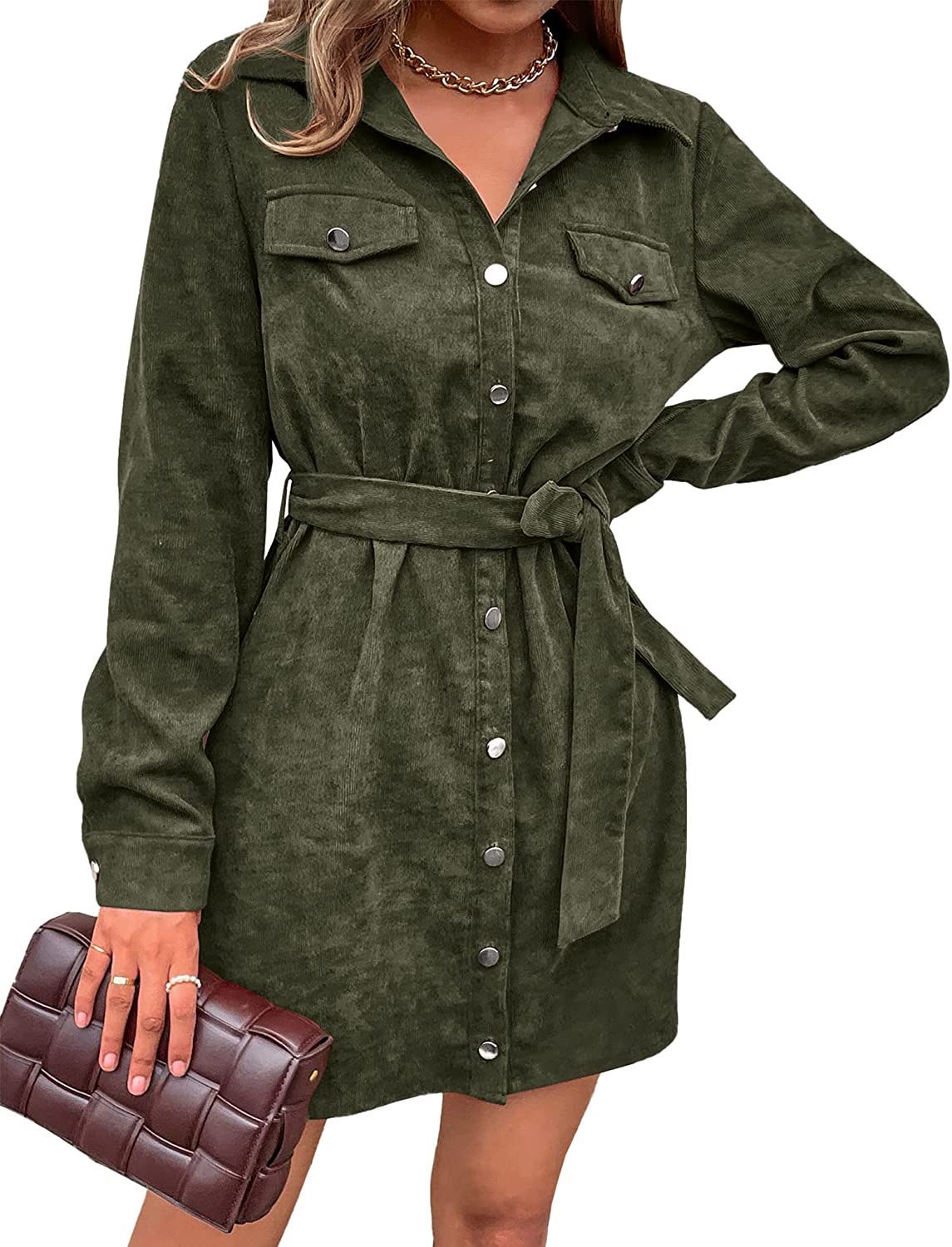 BTFBM Women's Corduroy Shacket Jacket Shirts Lapel Long Sleeve Pocket Oversized 2023 Spring Fall ... | Amazon (US)