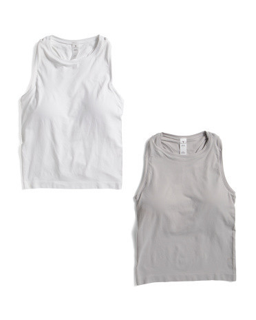 2Pk Seamless High Neck Carrie Racerback Tanks With Inner Bra Cups For Women, Nylon/Spandex | TJ Maxx