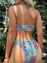 Ditsy Floral Print Bikini Set Smocked Halter Wireless Top & High Waist Bottom 2 Piece Swimsuit | SHEIN