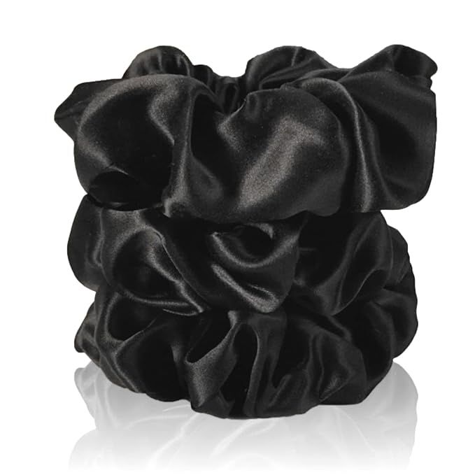 CELESTIAL SILK Mulberry Silk Scrunchies for Hair (Large, Black) | Amazon (US)