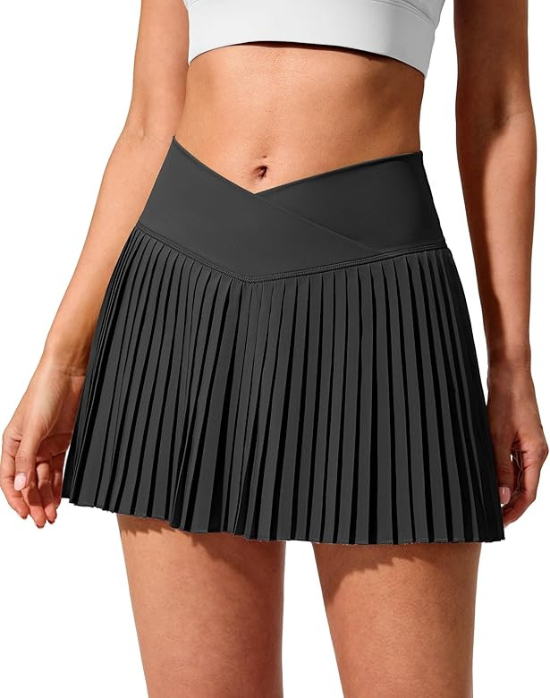 SANTINY Pleated Tennis Skirt for Women with Pockets Crossover High Waisted Lightweight Athletic G... | Amazon (US)