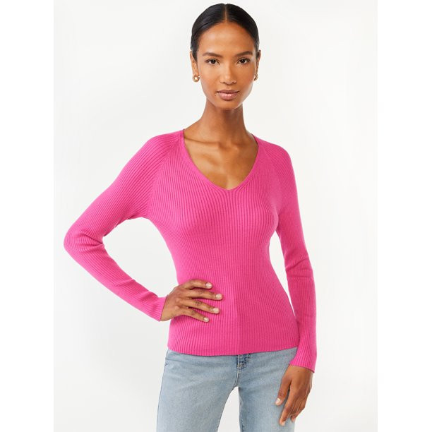Scoop Women's Ribbed V-neck Sweater - Walmart.com | Walmart (US)