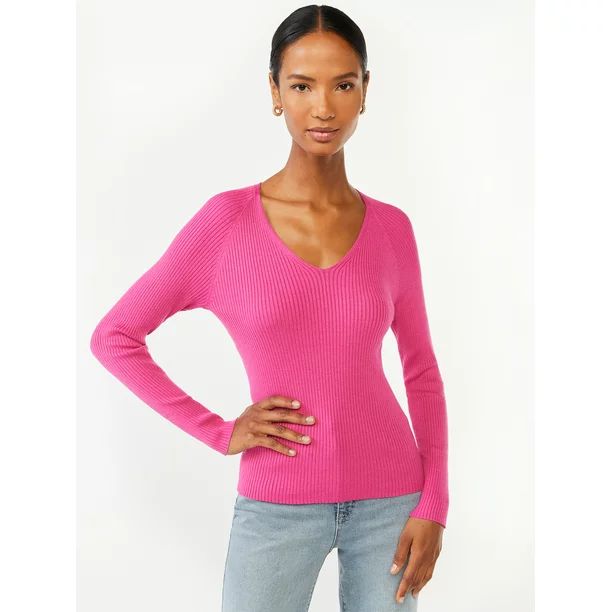 Scoop Women's Ribbed V-neck Sweater - Walmart.com | Walmart (US)