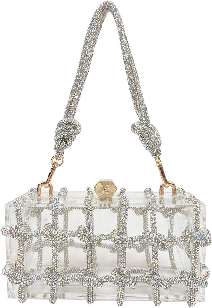 Diamante hand Bag. Rhinestone Evening bag. Hardbodied acrylic handbag. Gift for her. Sparkling rope  | Amazon (US)