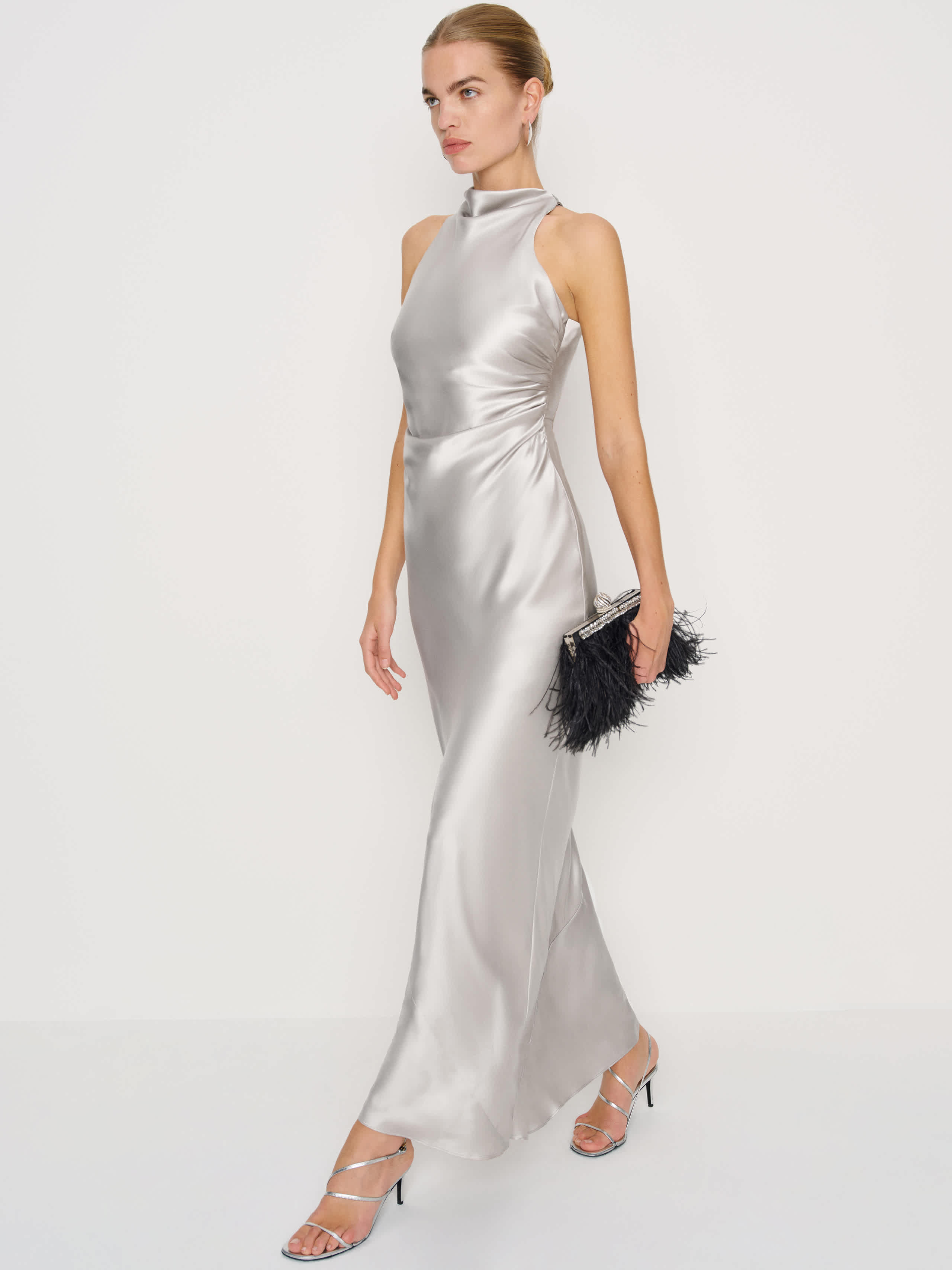 Reformation Anaiis Silk Dress Silver 12 | Reformation (Global)