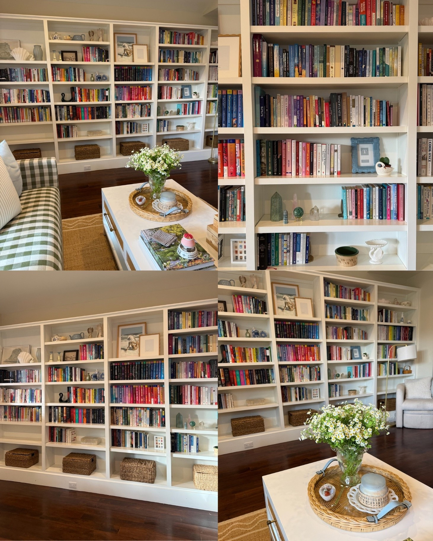 The library wall reveal!
Check out the full home makeover process on my YouTube channel!

coastal cottage aesthetic, coastal cottage decor, library room decor, sitting room decor, home library, home office nook, writers desk, writing desk area, home makeover, coastal home makeover, coastal interior design, cottage style home, cozy reading room, reading nook, built in bookshelves, built in bookcase, floor to ceiling bookshelves, white bookshelves, colorful bookshelves, bookshelf styling, book collection decor, library wall, wicker storage baskets, woven baskets, rattan furniture, rattan writing desk, wicker desk, upholstered desk chair, skirted desk chair, gingham sofa, green gingham furniture, gingham chair, coastal neutral decor, blue and green home decor, woven roman shades, decorative wall plates, scalloped mirror, floral coffee table decor, wicker tray decor, green blue and white color scheme, green blue white home decor, green and white color palette, blue and white accents, coastal green and blue decor, sage green interiors, soft blue home accents, classic green and white decor, fresh coastal color palette, timeless coastal colors, bookshelf decorating ideas, bookshelf styling ideas, bookshelf organization, bookcase organization ideas, built in bookshelf styling, built in bookcase decor, styled bookshelves, colorful bookshelf decor, organized bookshelves, bookshelf decor ideas

#LTKHome #LTKdayinmylife #LTKvlog