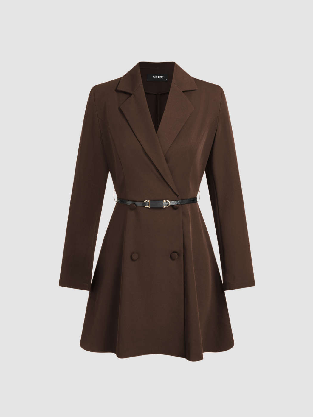 Woven Notched Collar V-neck Mini Blazer Dress With Belt For Work | Cider