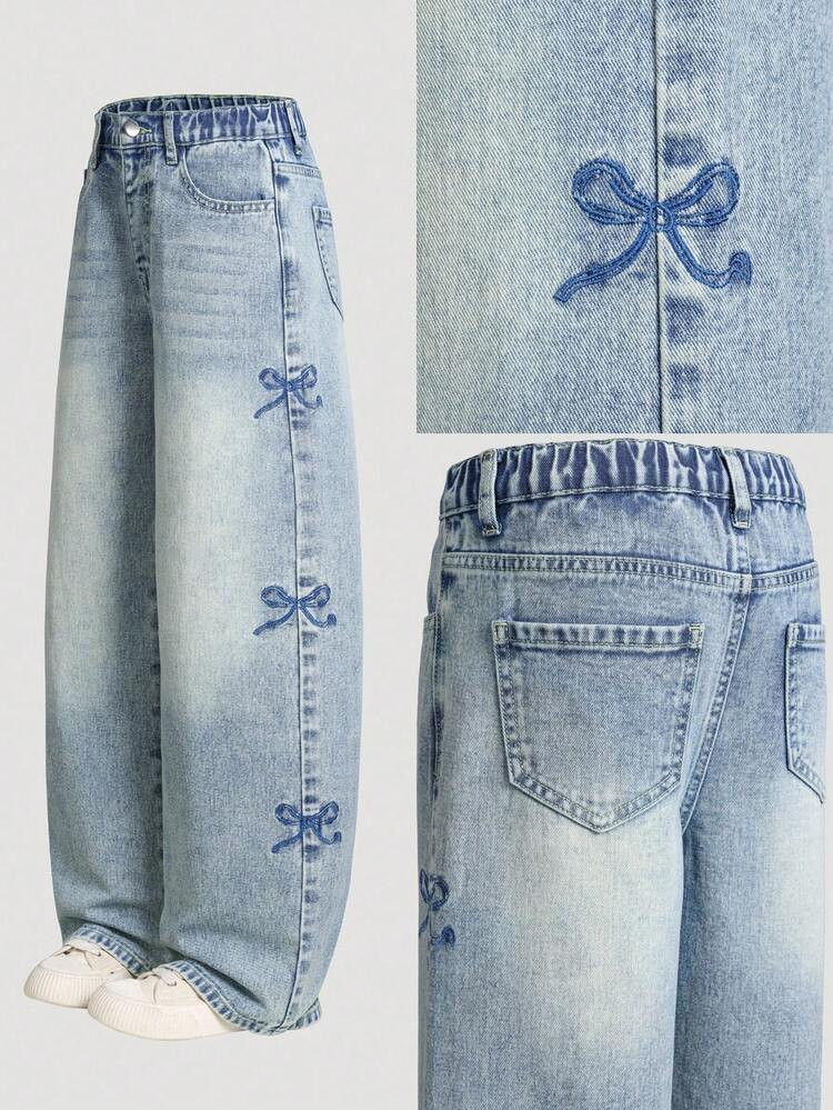 Girls denim with Blue bows  | SHEIN