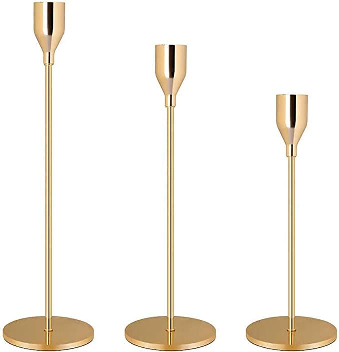 Amazon.com: Candle Stick Holders Set of 3 Decorative Candlesticks for Taper Candles Wedding,Dinni... | Amazon (US)