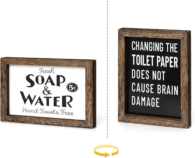 Dahey 1 Pack Farmhouse Bathroom Wall Decor 2 Sides Funny Wood Sign with Saying, Toilet Paper Sign... | Amazon (US)