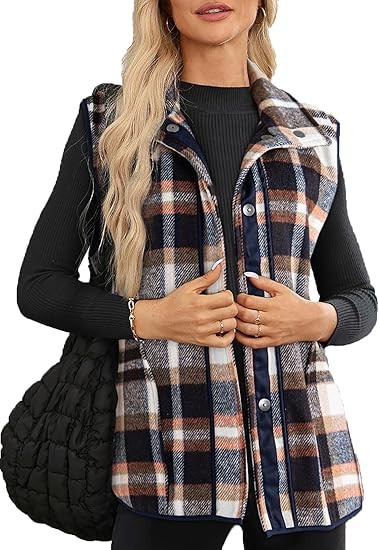Dokotoo Womens Vest 2024 Fall Fashion Lapel Button-Down Sleeveless Casual Oversized Outerwear Pla... | Amazon (US)