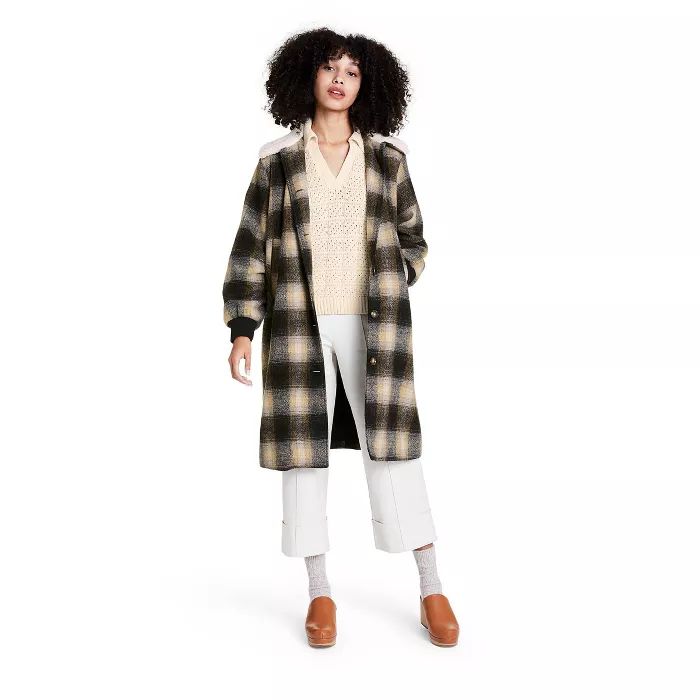 Women's Plaid Sherpa Collared Overcoat - Rachel Comey x Target Heathered Black | Target