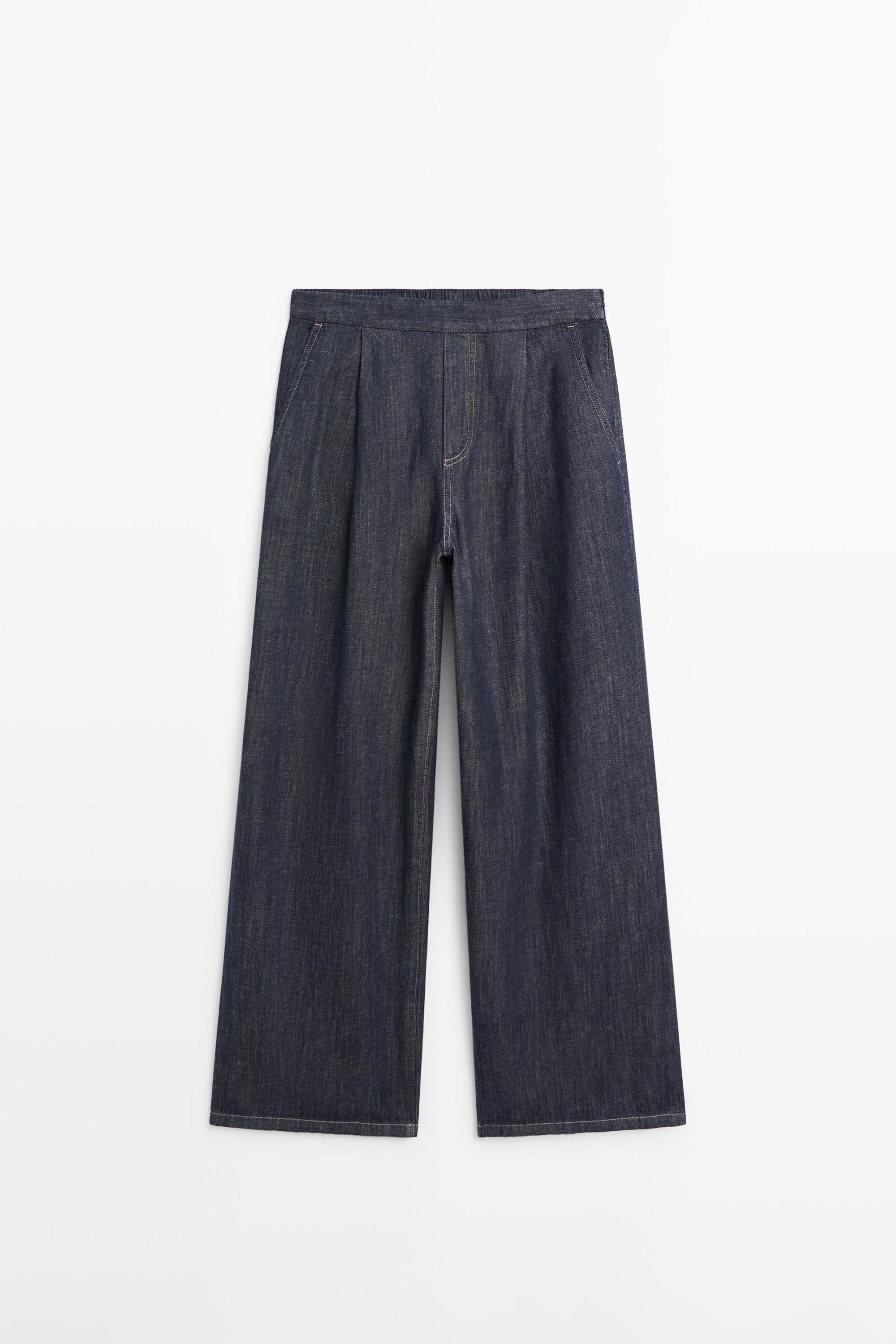 Cotton blend pleated semi-jogger pants | Massimo Dutti US