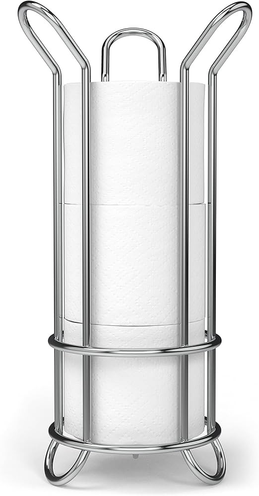 BROOKSTONE, Chrome Toilet Paper Holder, Freestanding Bathroom Tissue Organizer, Minimalistic Stor... | Amazon (US)