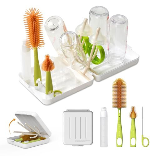 VOGOGE Travel Bottle Brush with Portable Bottle Drying Rack, Baby Bottle Brush for Baby Travel Essential, White | Amazon (US)