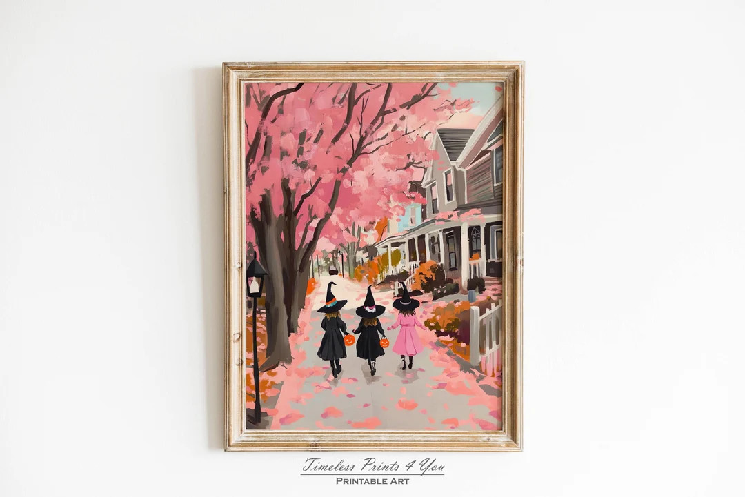 Cute Witch Print, Preppy Trendy Printable Art, Cute Halloween Print, Pink Halloween Art, Spooky C... | Etsy (US)