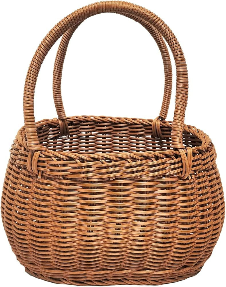 Handheld Rattan Woven Shopping Basket, Fruit and Vegetable Picking Portable Picnic Basket, Soft B... | Amazon (US)