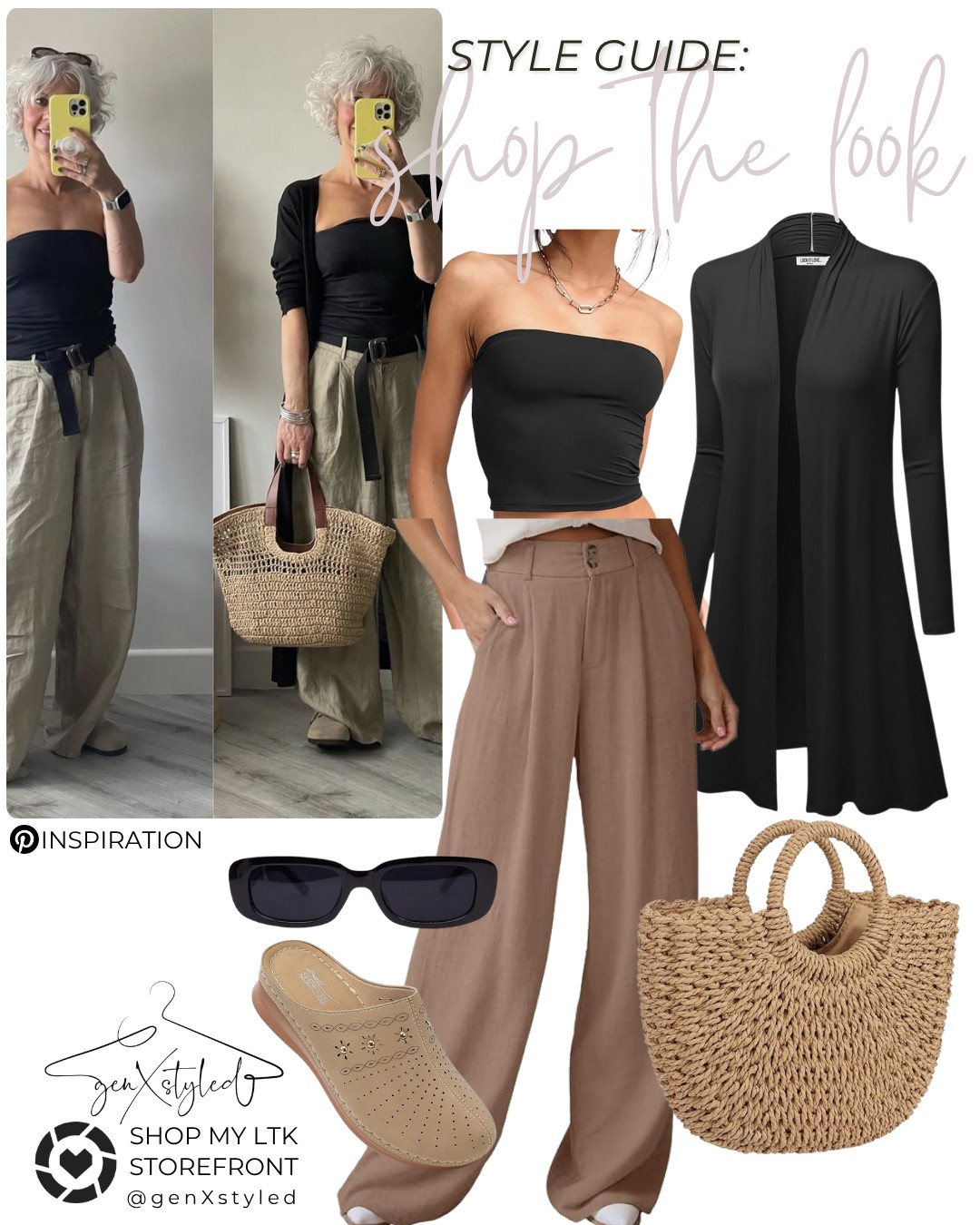 Chic and effortless summer outfit inspiration With neutral wide-leg pants, black tube top, and lightweight cardigan for breezy layering. The woven tote and tube top are both on sale! Grab them now on Amazon!  

 #LTKSummerEdit #LTKPetite #LTKFindsUnder100