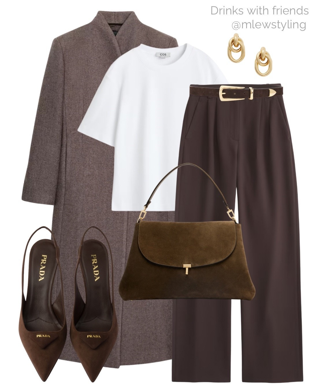 Casual drinks with friends 🤎

Tags: winter outfit, early spring fashion, brown tailored pants, Abercrombie trousers, Prada slingback heels, brown suede toteme bag, COS white T-shirt, Zara taupe wool coat, neutral aesthetic, capsule wardrobe 

#LTKWorkwear #LTKFindsUnder100 #LTKootd