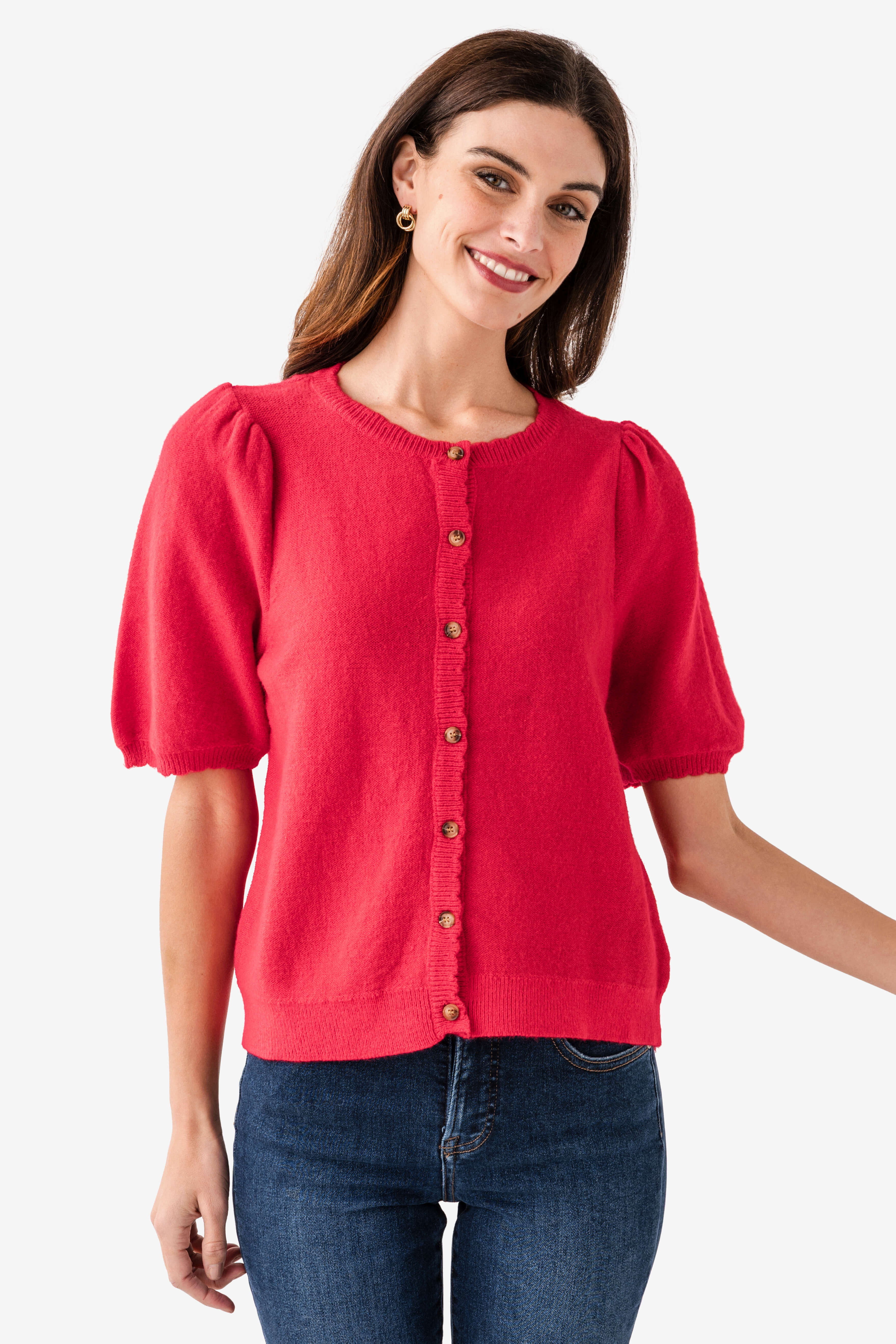 Wishlist Puff Sleeve Button-up Sweater Cardigan | Social Threads