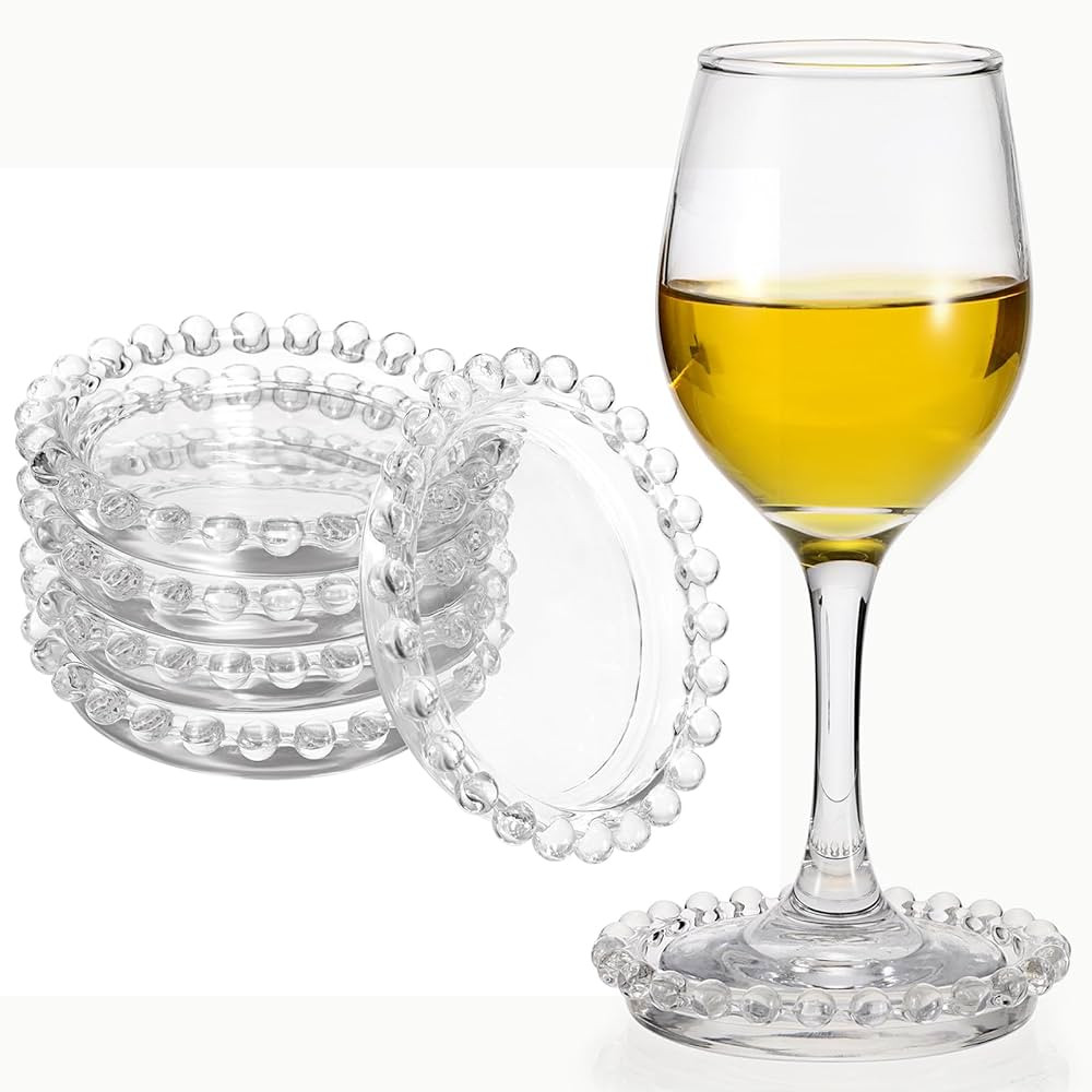 JUXYES Set of 5 Glass Coasters Round Cup Mat, Clear Glass Coasters for Drinks Coffee Tea Wine, De... | Amazon (US)