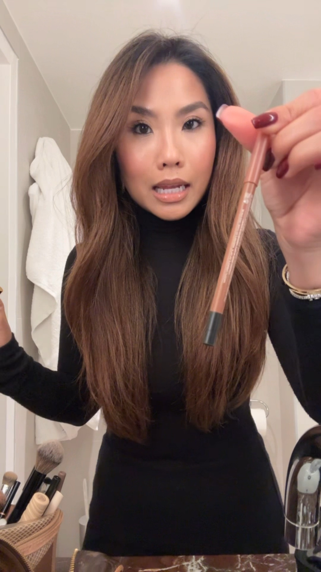 Lip combo of the night and finishing touches 🖤

Liner - Sandy Beige
Lipstick - Breathless
Gloss - (not on LTK) Gemme Beauty Date Night
Outfit sizing:
Turtleneck - tts, xs
Leggings - tts, xs petite 
Coat - linked this years current version of coat, sized up to a 2 for room to wear thin sweaters if you want you can size up more for thicker sweaters, I got mine hemmed for length and sleeve length 
Loafers - run big, sized down to next full size

#LTKPetite #LTKFindsUnder100 #LTKBeauty