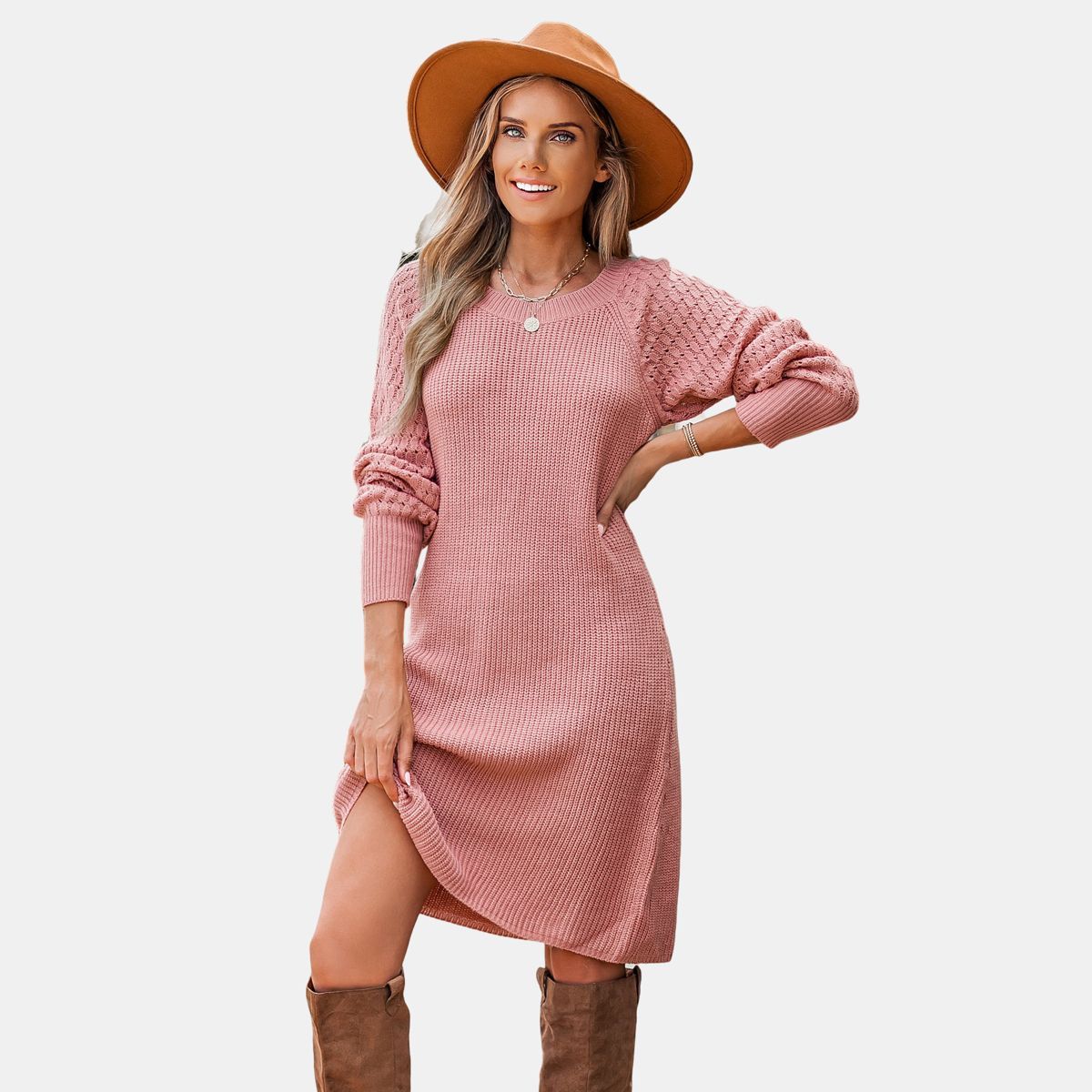 Women's Blush Pink Textured Mini Sweater Dress - Cupshe | Target
