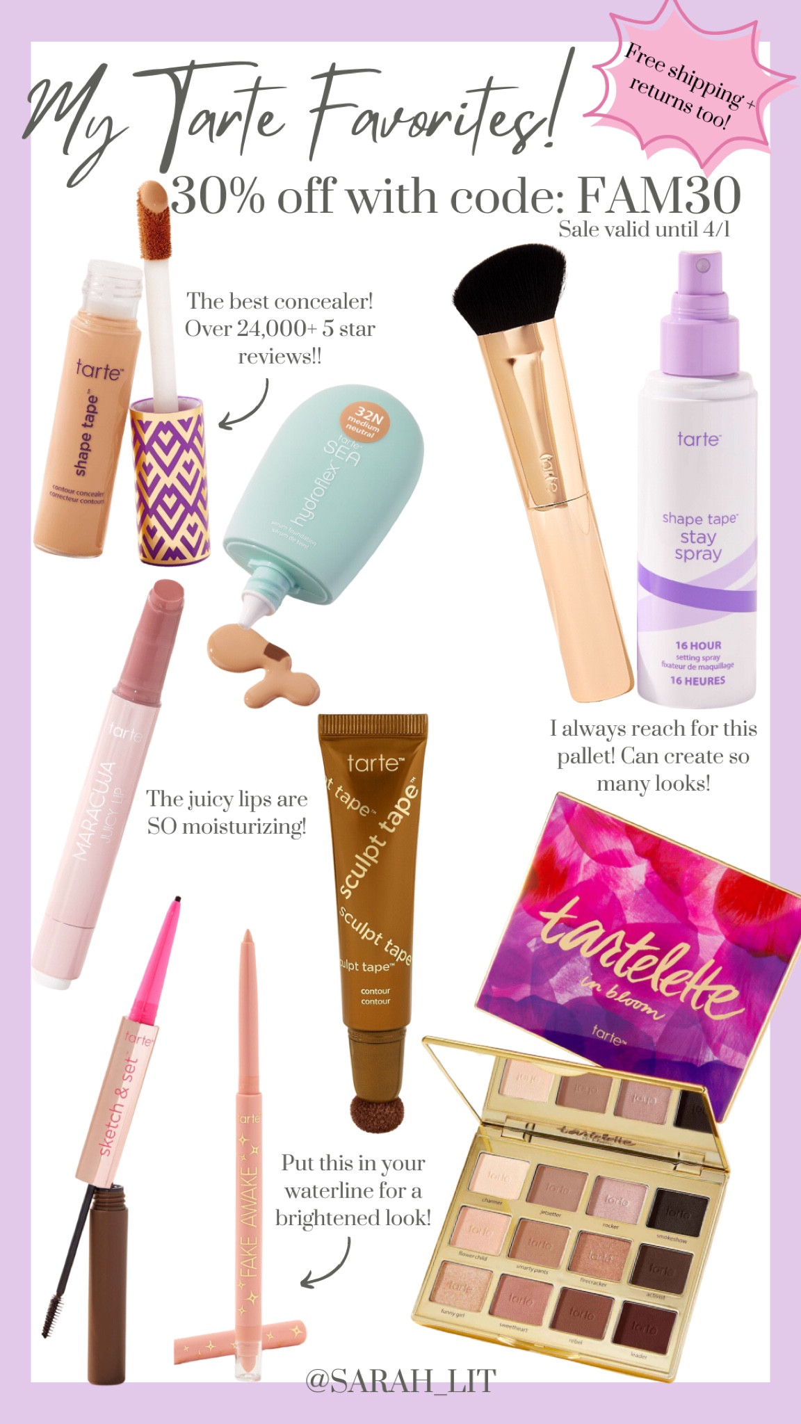Tarte friends & family sale! 30% off everything until April 1st. Use code: FAM30  Free shipping and returns. Shape tape (I use shade light medium or light medium sand) , Hydroflex serum foundation (I’m shade 32N medium neutral) 

#LTKsalealert #LTKbeauty