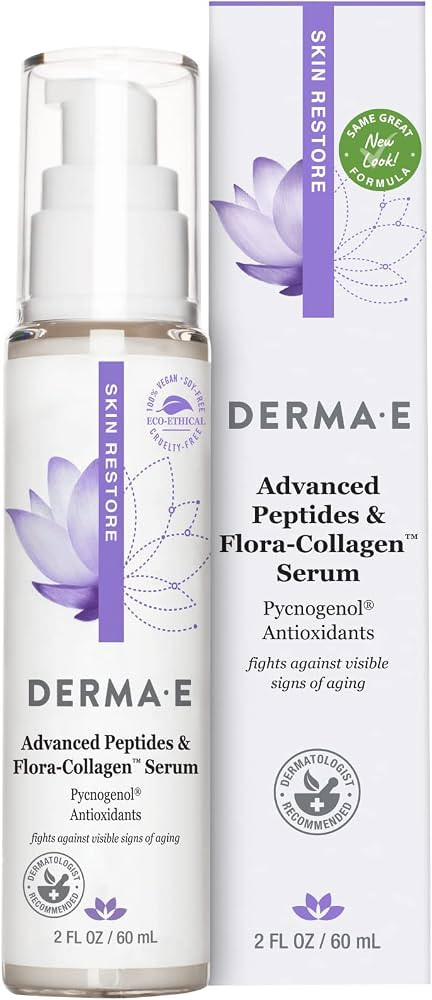DERMA E Advanced Peptides and Vegan Flora-Collagen Serum – Double Action Collagen Face Cream wi... | Amazon (US)