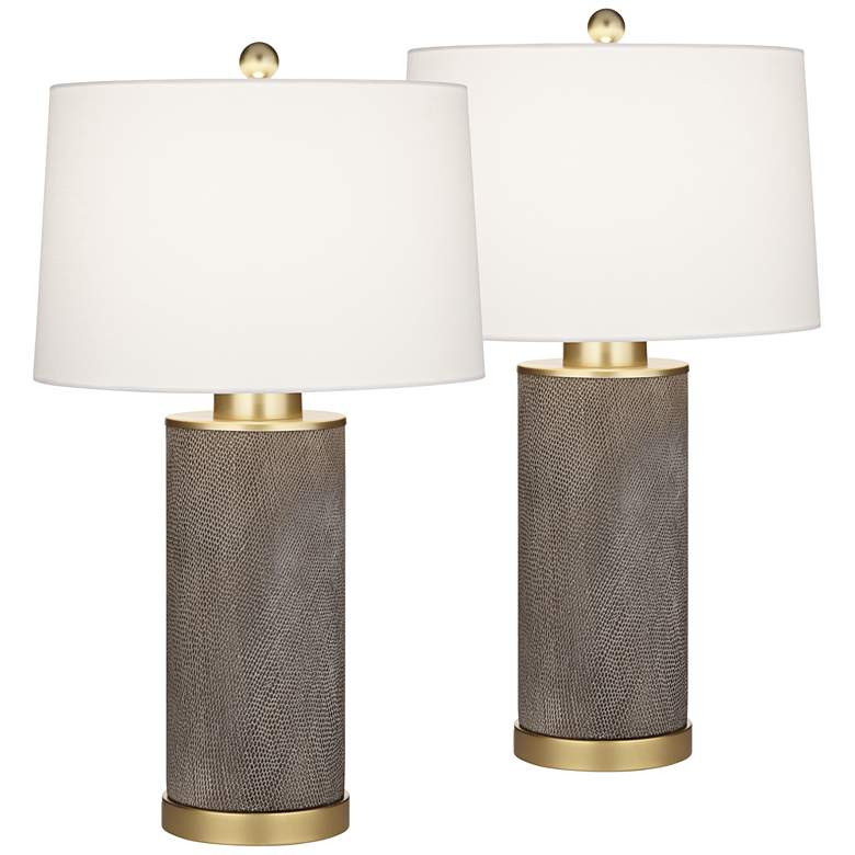 Gilson Gold Textured Gray Modern Ceramic Table Lamps - #898W1 | Lamps Plus | Lamps Plus