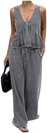 SOLY HUX Women's Pants Sets 2 Piece Outfits Sleeveless V Neck Crop Top and Pants Summer Matching ... | Amazon (US)