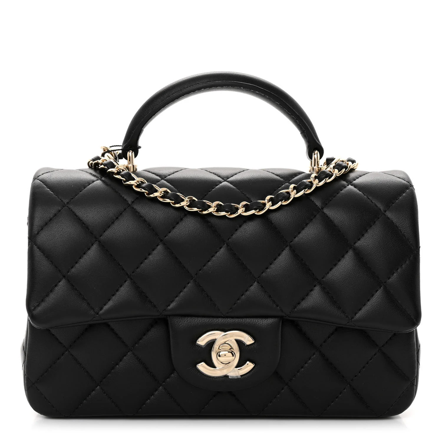 Chanel Lambskin Quilted Mini Top Handle Rectangular Flap Black | FASHIONPHILE (US)