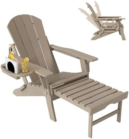 Adjustable Adirondack Chair with Retractable Ottoman, HDPE Folding Adirondack Chair with Cup Hold... | Amazon (US)