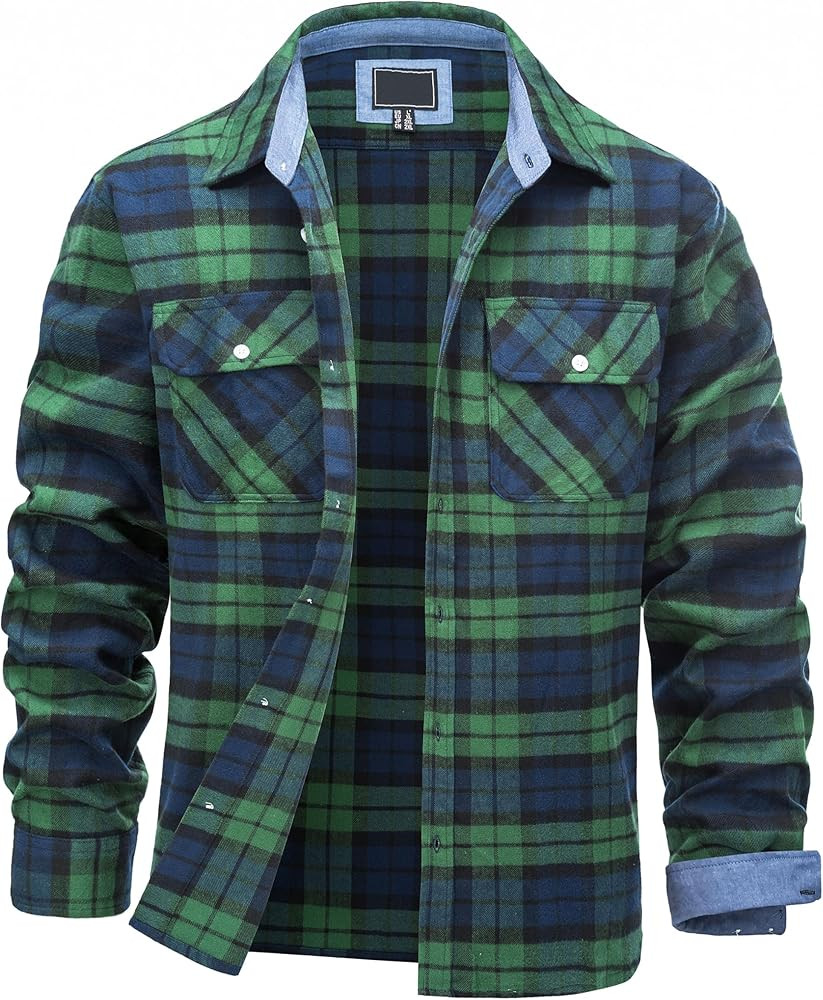 TACVASEN Mens Flannel Shirt Long Sleeve Plaid Shirts Cotton Lightweight Casual Button Down Work S... | Amazon (US)