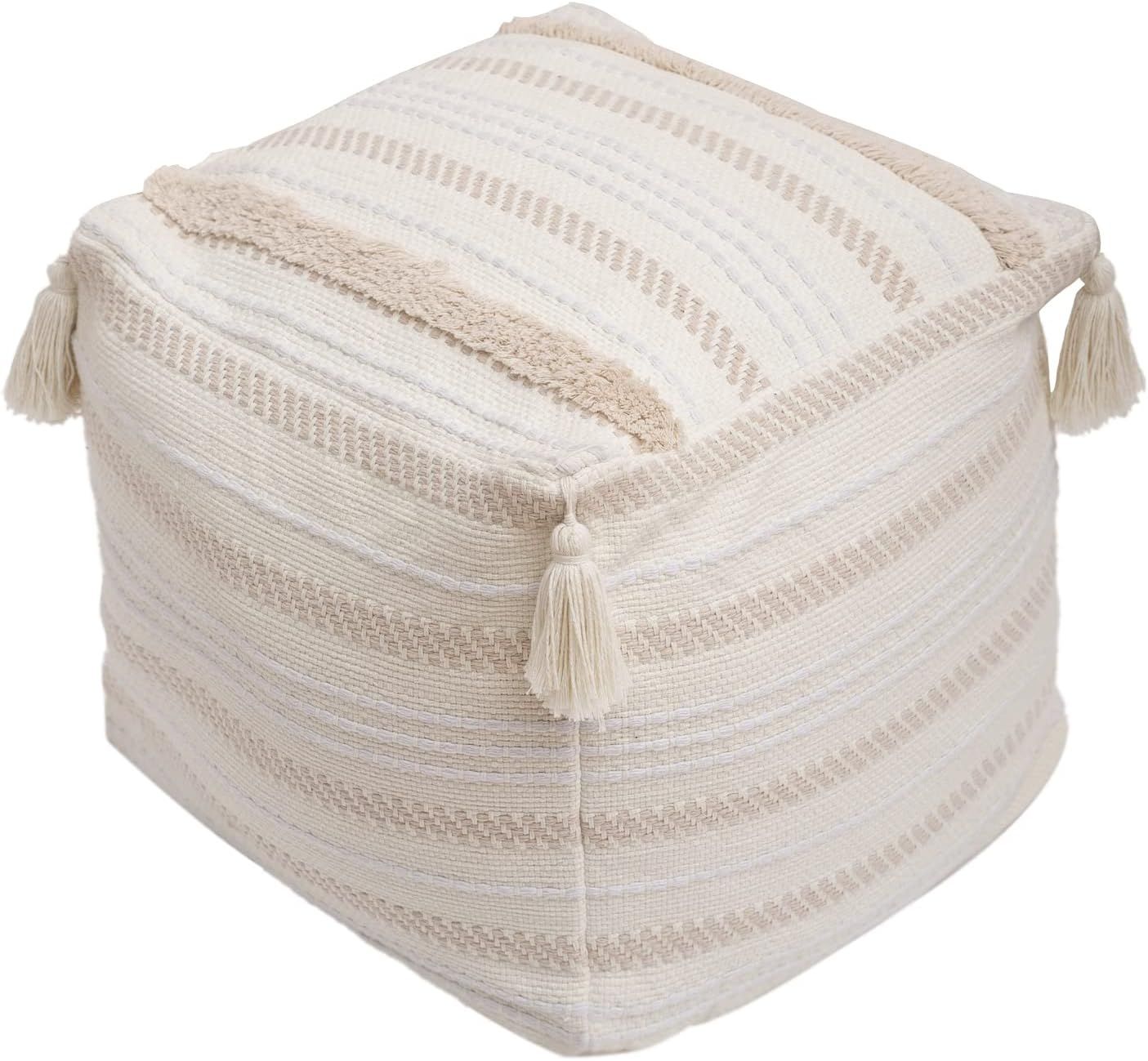 blue page Boho Neutral Decorative Square Unstuffed Pouf - Braided Handwoven Casual Ottoman Pouf C... | Amazon (US)