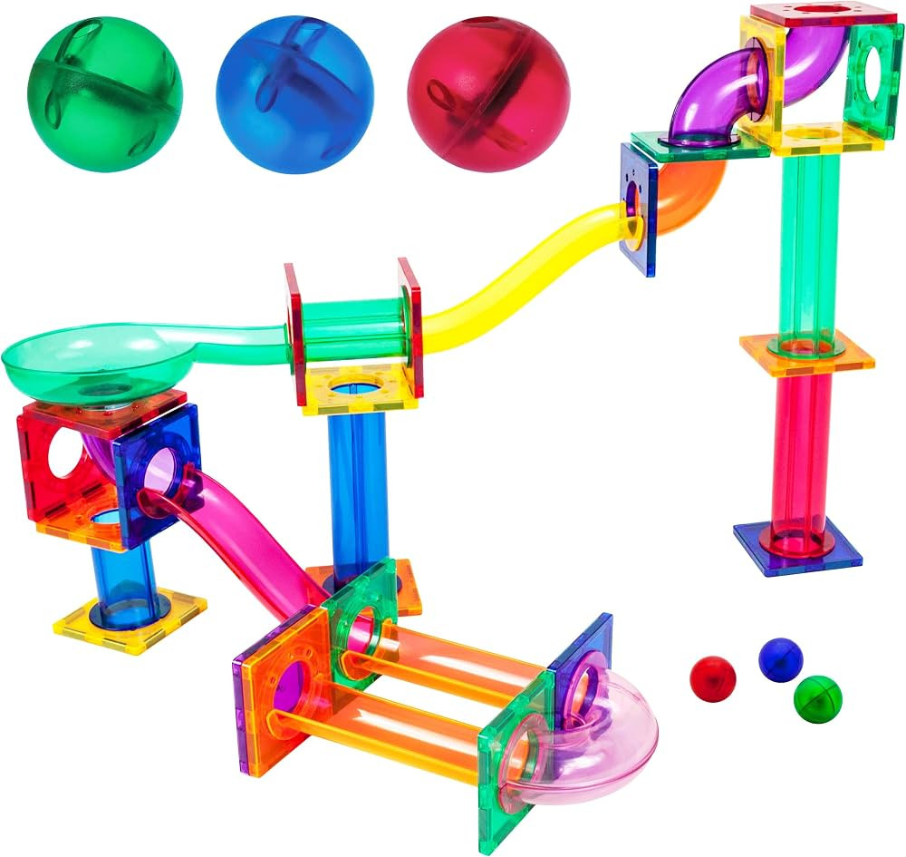 PicassoTiles 50 Piece Magnetic Marble Run Marbles for Kids Race Track Toy Set Marble Maze Sensory... | Amazon (US)