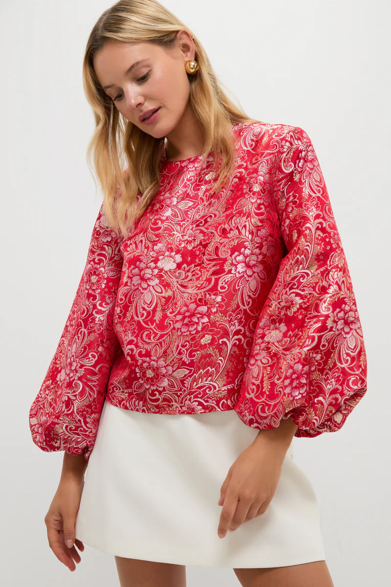 Red & Pink Jacquard Janie Blouse | Tuckernuck (US)