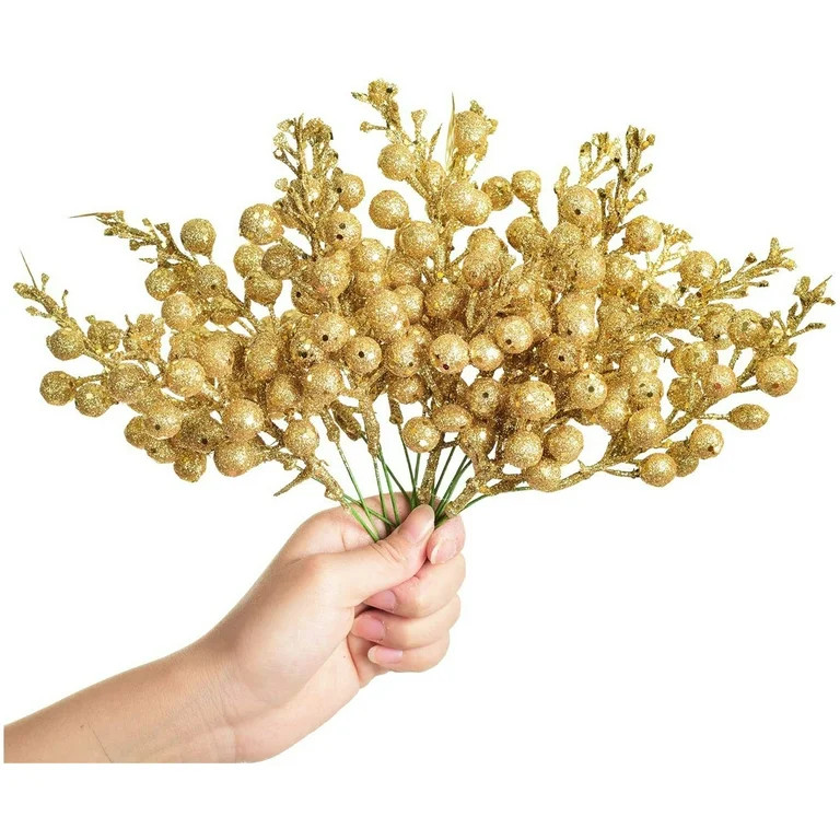 14 Pack Christmas Glitter Berries Stems, 7.8inch Artificial Silver Berry Stems Holly Christmas Be... | Walmart (US)