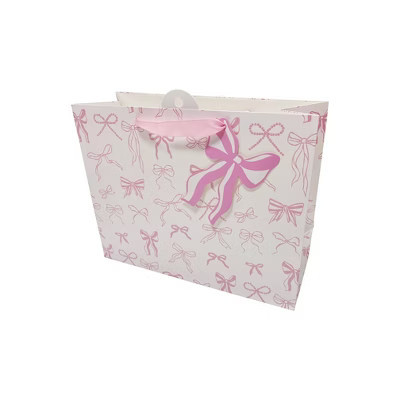 Bows And Sparkles Medium Bows Birthday Gift Bag with Tag White/Pink | Target