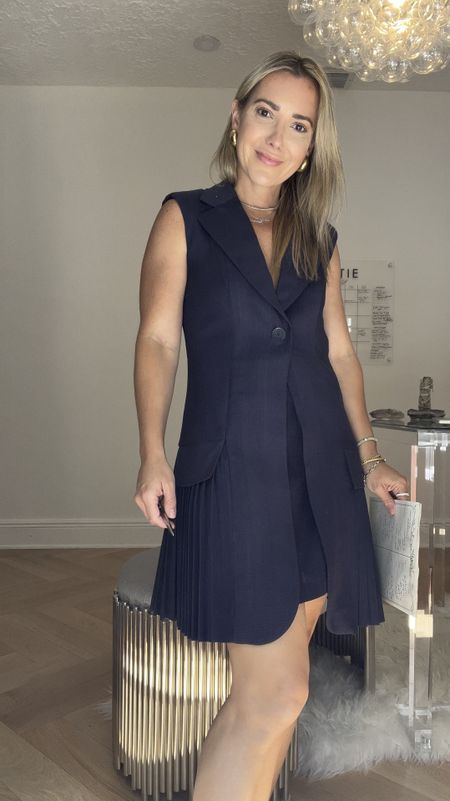 Chicest work dress. This short pleated suit dress is so chic. Wear with an under shirt to avoid cleavage if you have a larger bust. 

Fits true to size.

I’m 5’1 and petite. 

5’1 dress. Blue work dress. Blue suit dress. Work to happy hour dress. Corporate dress. 

#LTKstyletip #LTKshoecrush #LTKworkwear